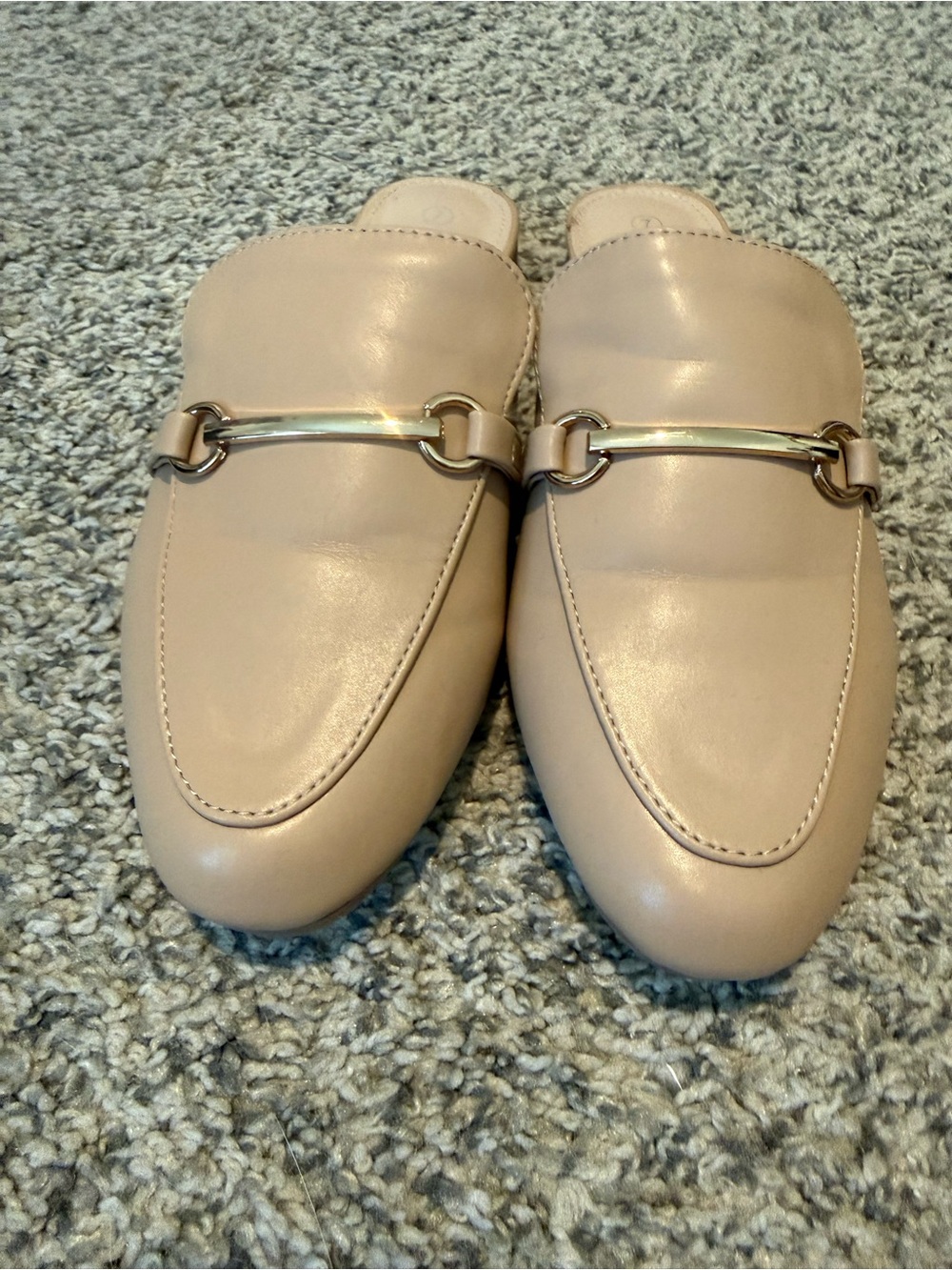 Nude Slip-On Mule Loafers with Gold Bit Accent